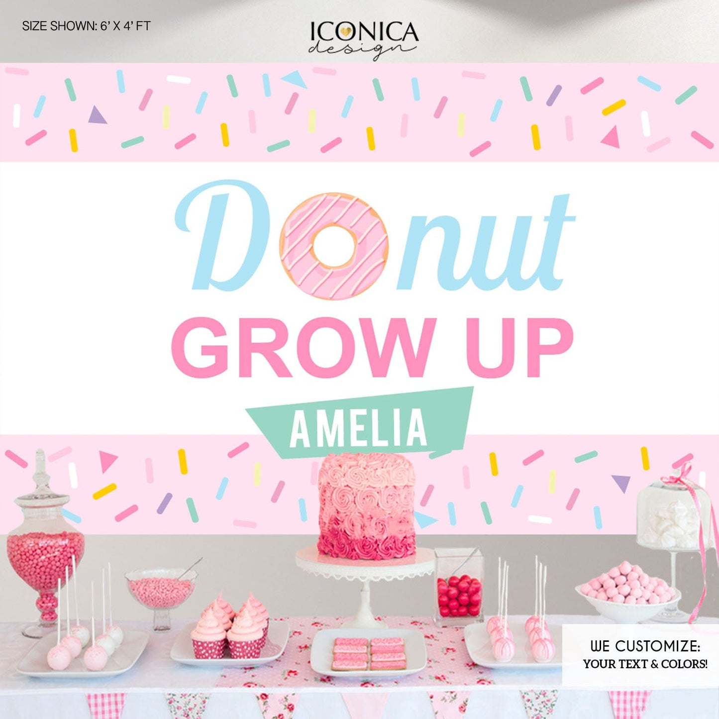 Donut Grow Up Birthday Backdrop – Sprinkles Party Decor (Printed or Printable File)