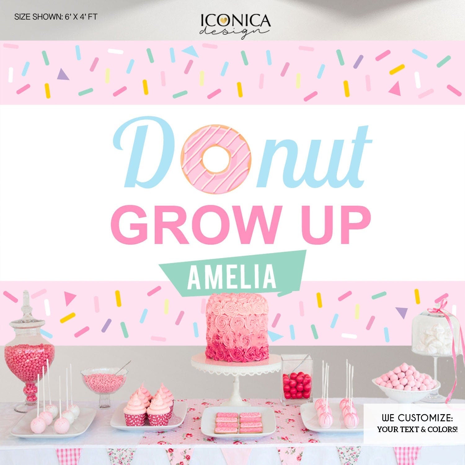 Donut Grow Up Birthday Backdrop – Sprinkles Party Decor (Printed or Printable File)