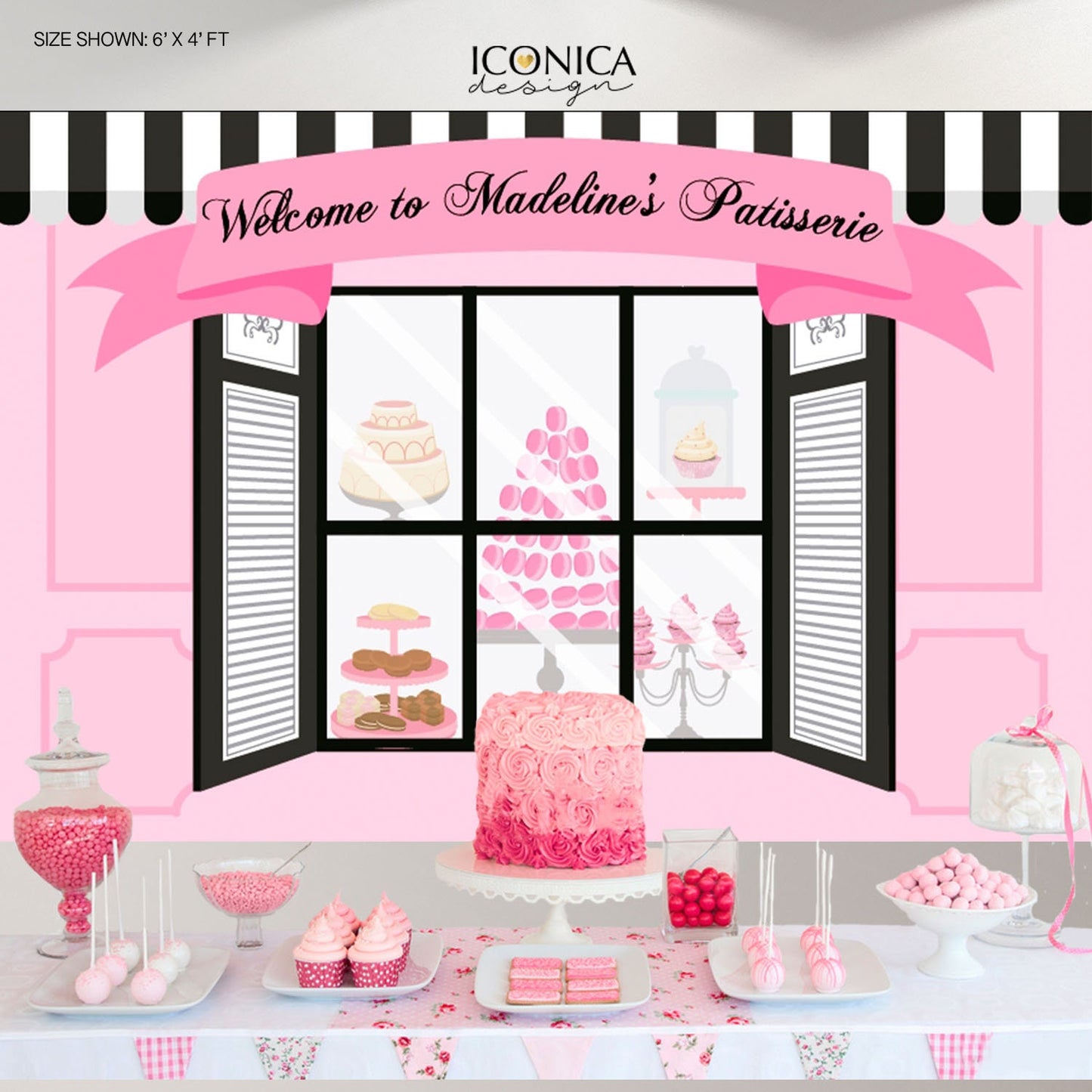 Personalized Paris Patisserie Backdrop, Custom Party Banner