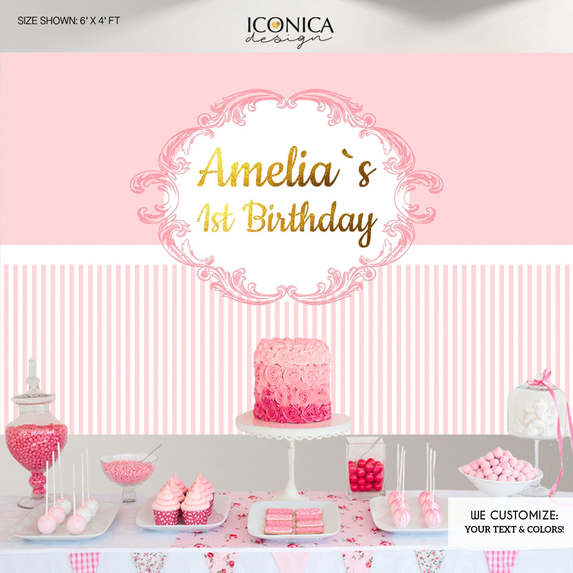 Pink and Gold Princess Party Backdrop | Elegant Royal Banner