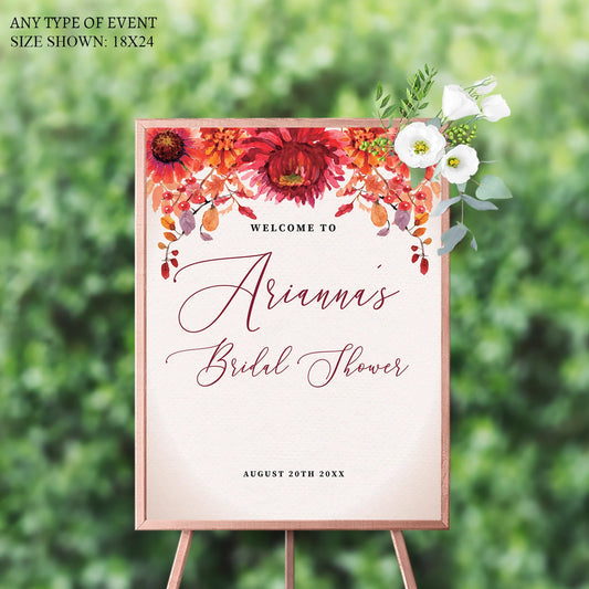 Fall Floral Welcome Sign, Personalized Party Decor