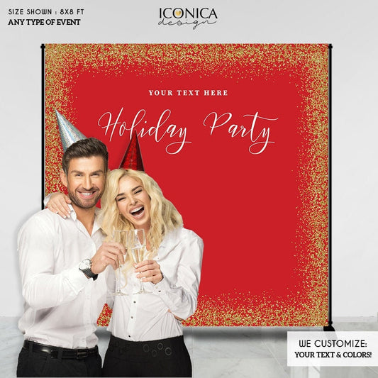 Red and Gold Holiday Party Backdrop, Custom Printable File