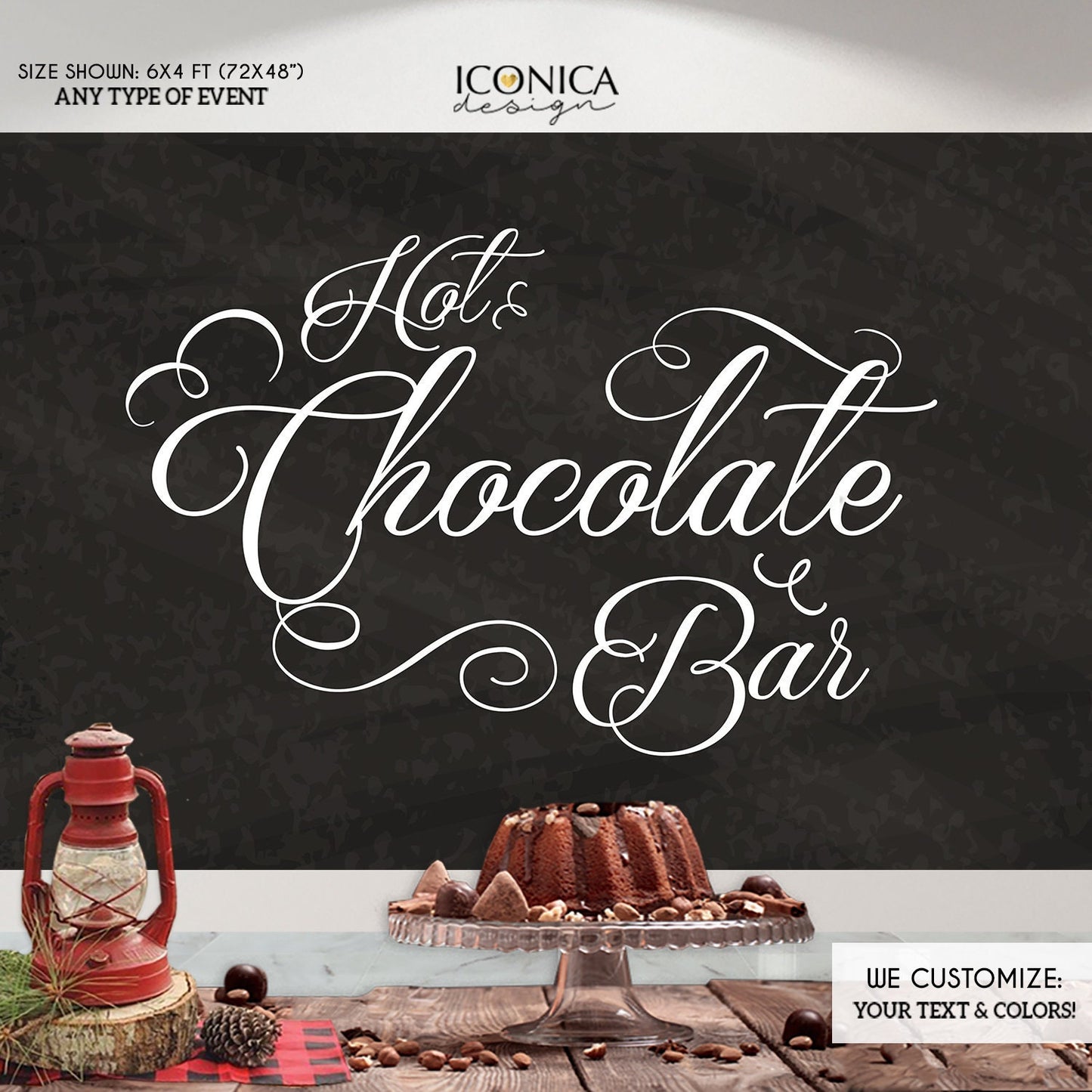 Hot Chocolate Bar Banner, Winter Holiday Party Backdrop (Printed or Printable File)