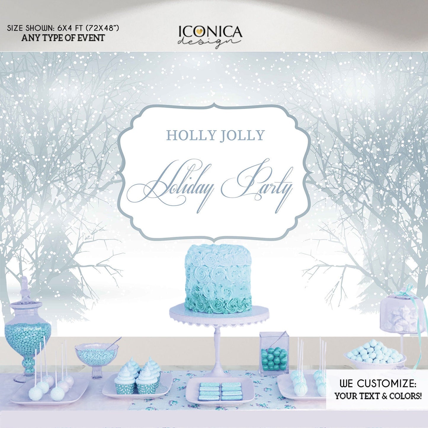 Winter Wonderland Backdrop, Holiday Snow Ball Party (Printed or Printable File)