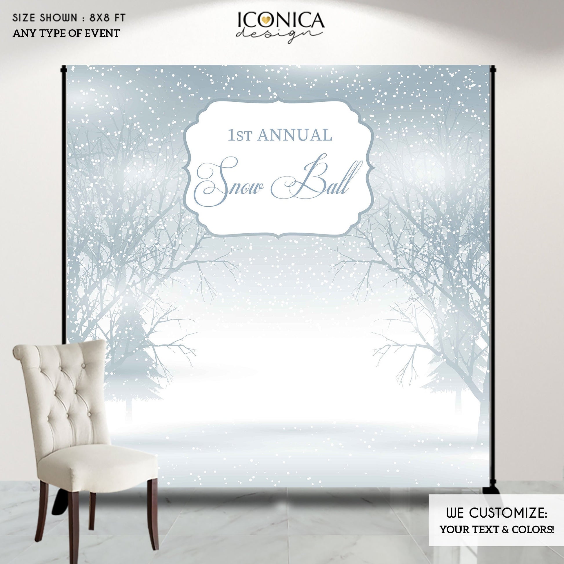 Winter Wonderland Backdrop, Holiday Snow Ball Party (Printed or Printable File)