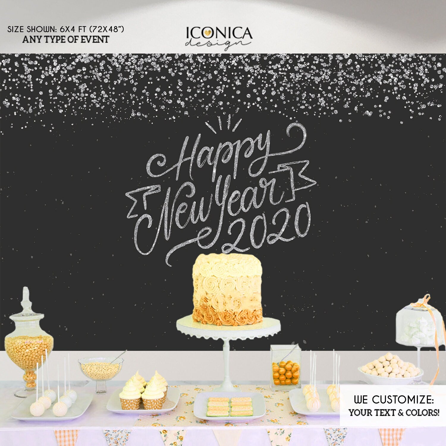 New Year's Eve Party Backdrop, Virtual Toast Decor (Vinyl or Fabric)