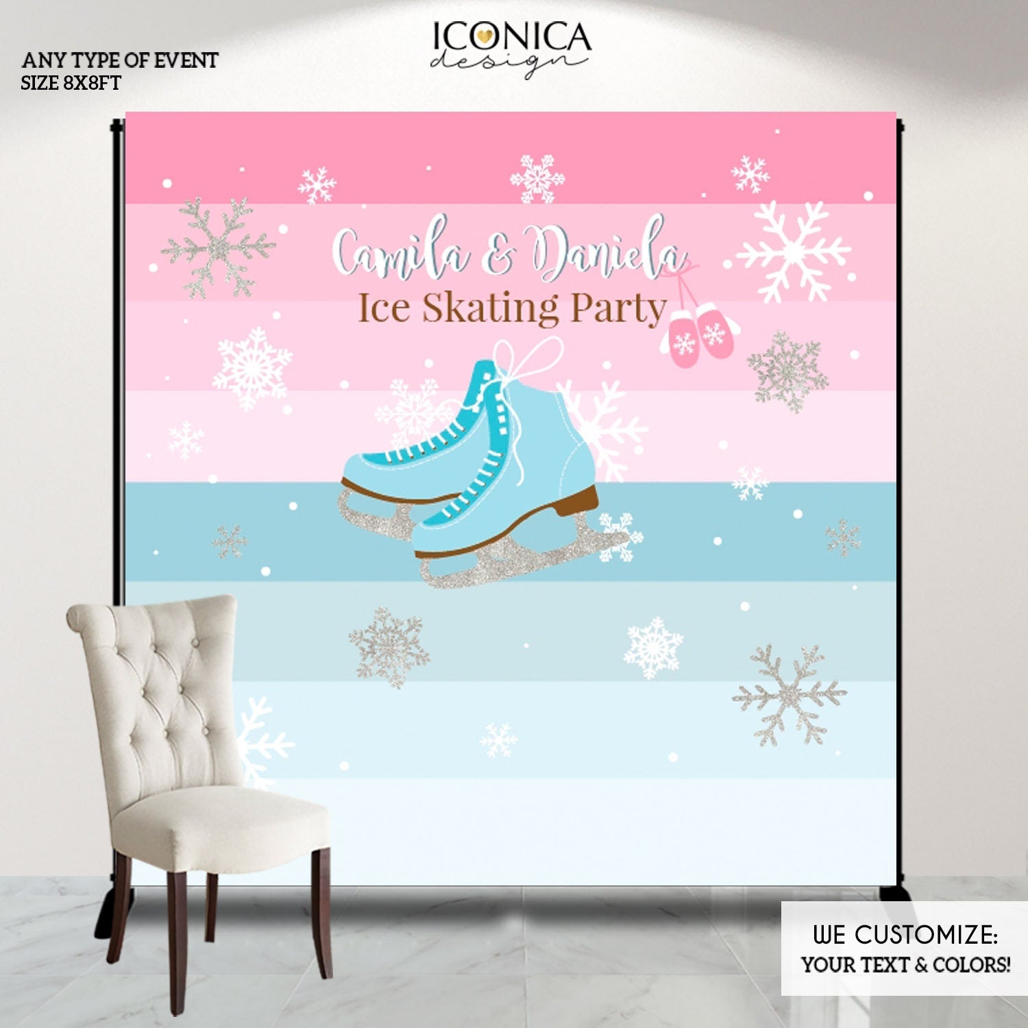 Winter Wonderland Ice Skating Party Backdrop, Custom Photo Decor