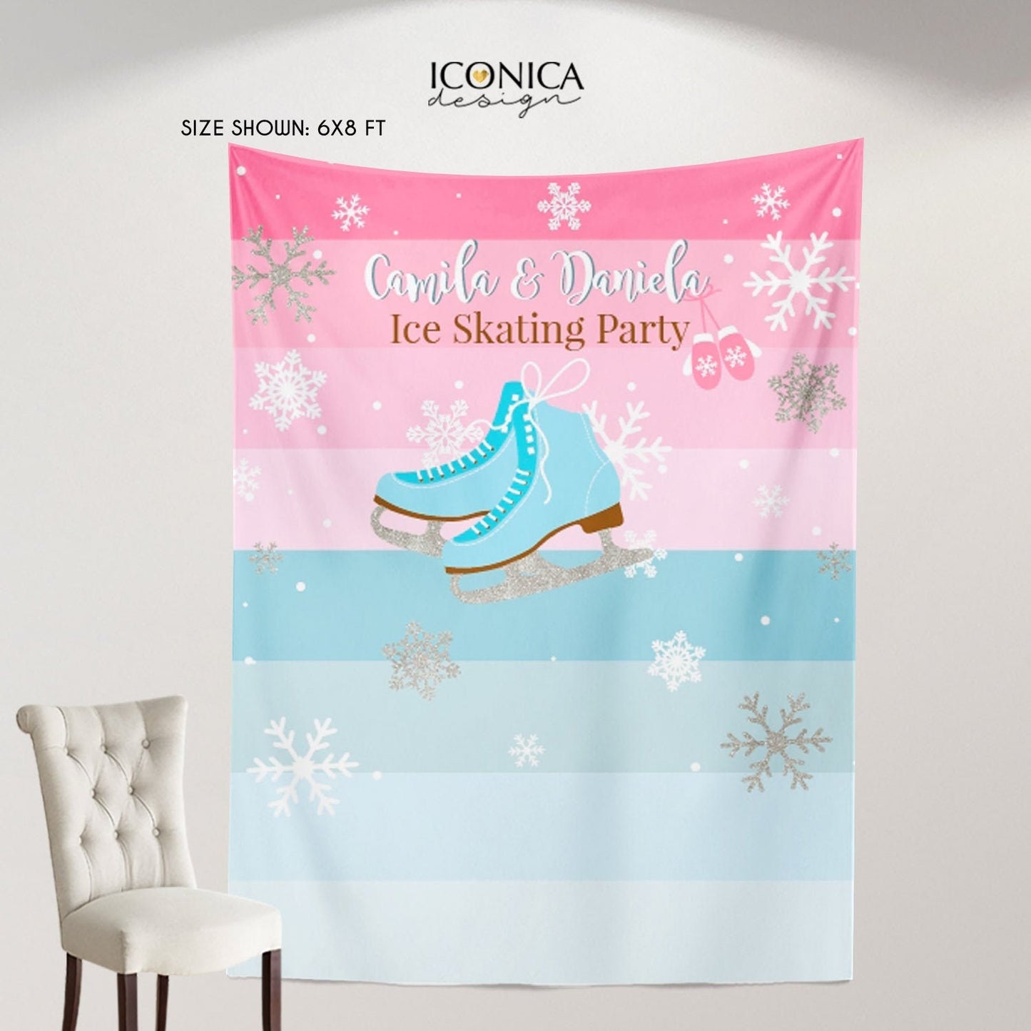 Winter Wonderland Ice Skating Party Backdrop, Custom Photo Decor