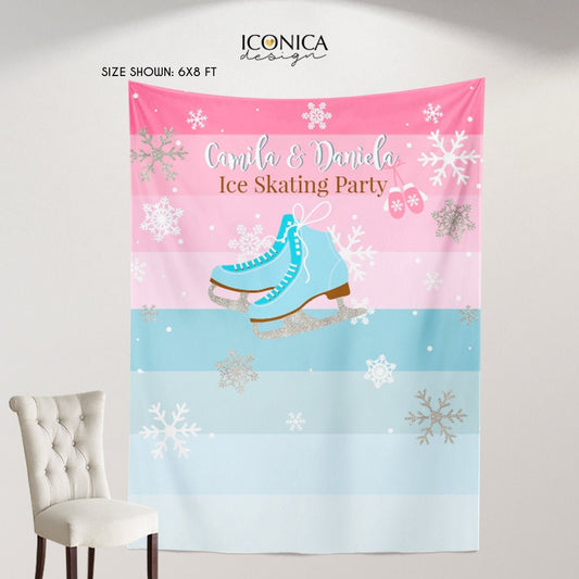 Winter Wonderland Ice Skating Party Backdrop, Custom Photo Decor