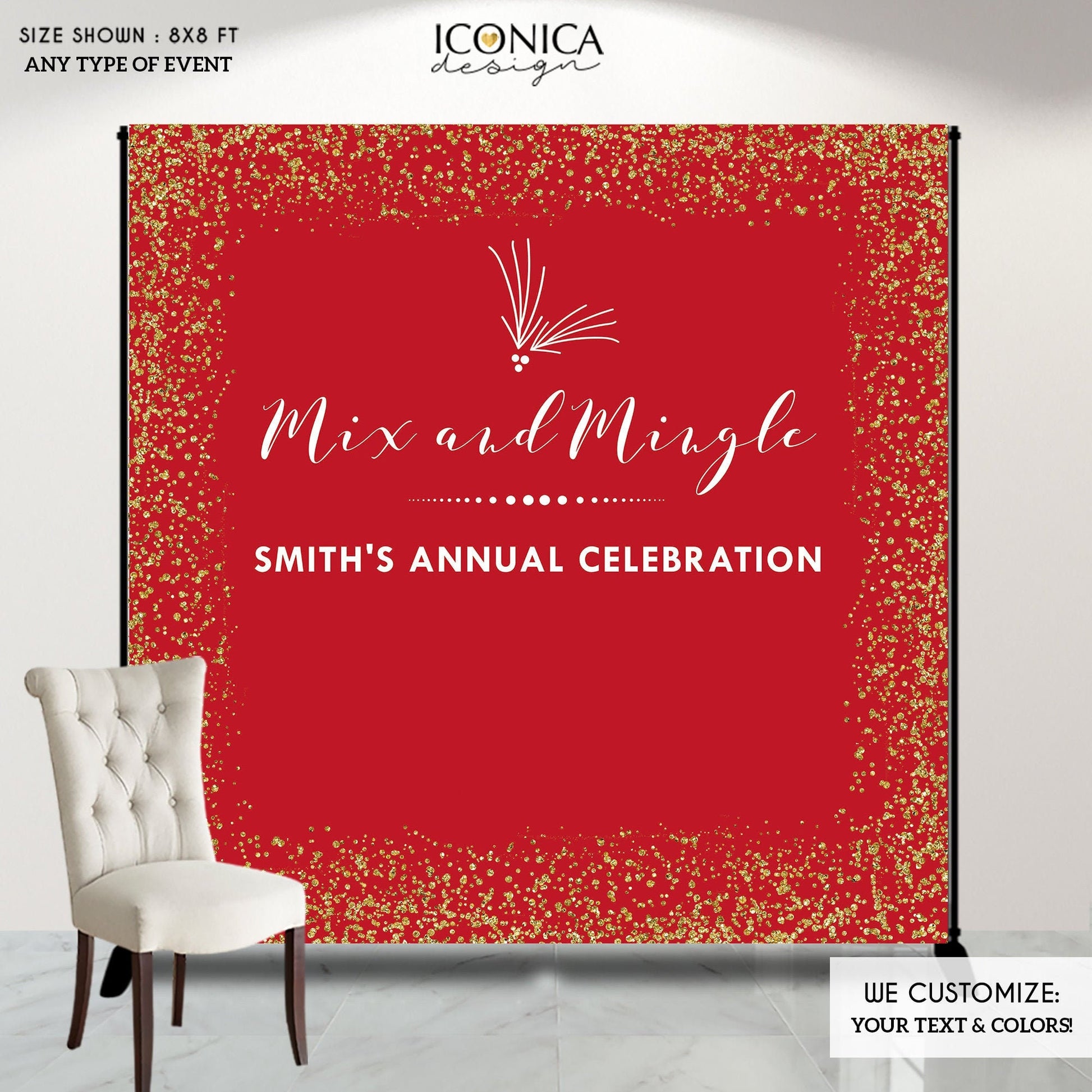 Custom Holiday Photo Booth Backdrop, Christmas Party Banner (Printed or Printable File)