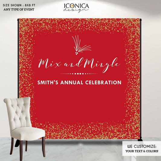 Custom Holiday Photo Booth Backdrop, Christmas Party Banner (Printed or Printable File)
