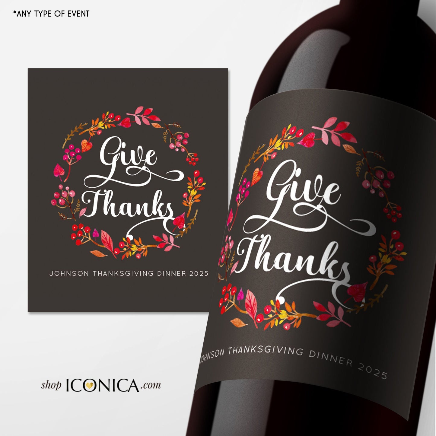Personalized Thanksgiving Wine Labels, Fall Party Decor