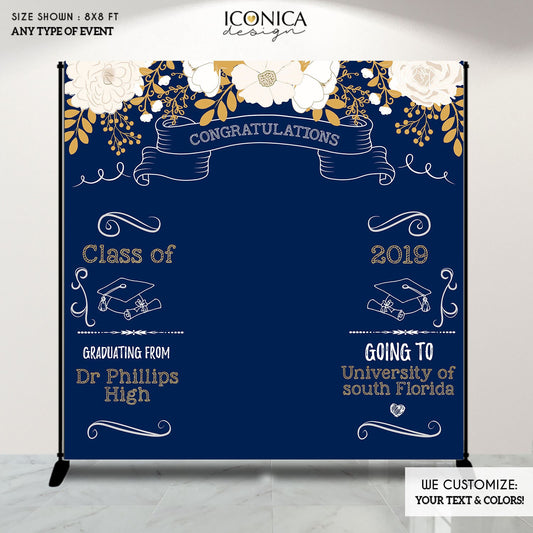 Floral Graduation Photo Booth Backdrop, Custom Step and Repeat (Printed or Printable File)