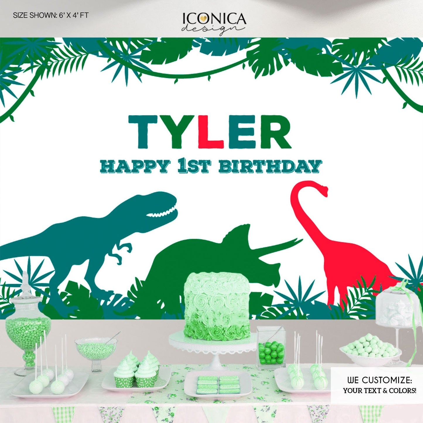 Personalized Dinosaur Birthday Party Backdrop, Custom Name, Vinyl or Fabric (Printed or Printable File)
