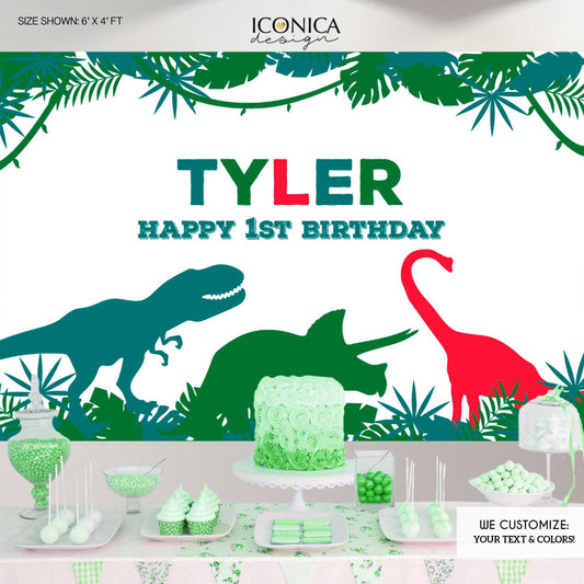 Personalized Dinosaur Birthday Party Backdrop, Custom Name, Vinyl or Fabric (Printed or Printable File)