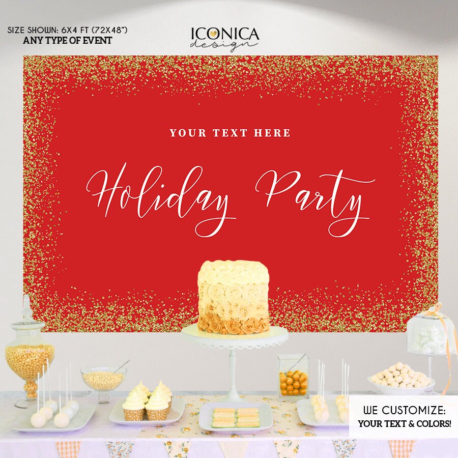 Red and Gold Holiday Party Backdrop, Custom Printable File
