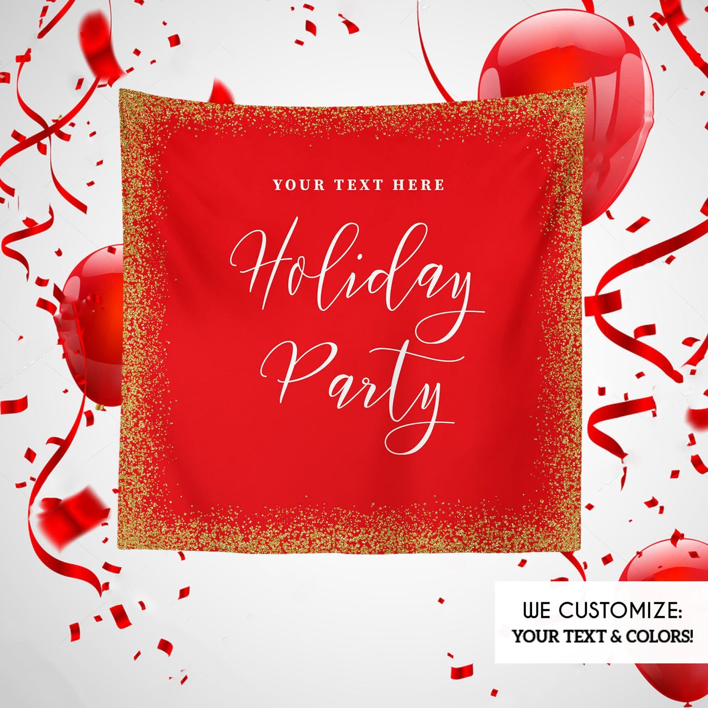 Red and Gold Holiday Party Backdrop, Custom Printable File