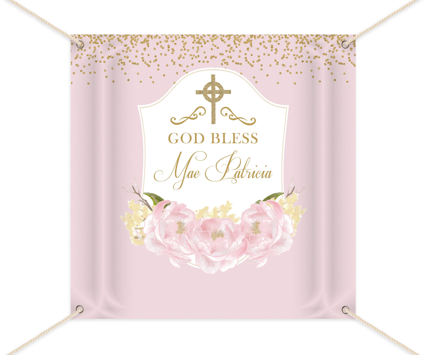 Floral Baptism Backdrop, Pink Peonies, Christening Decor (Printed or Printable File)