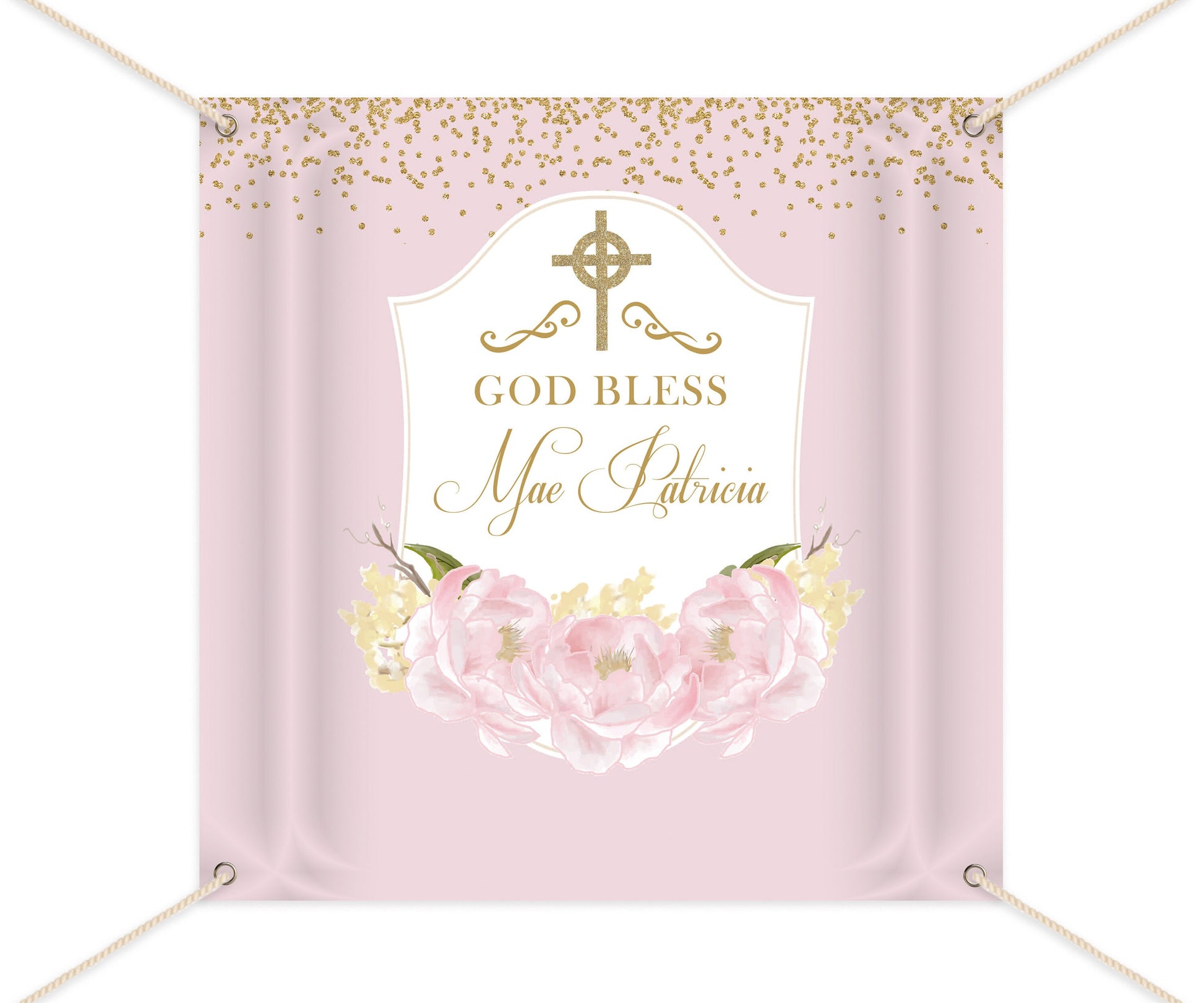 Floral Baptism Backdrop, Pink Peonies, Christening Decor (Printed or Printable File)