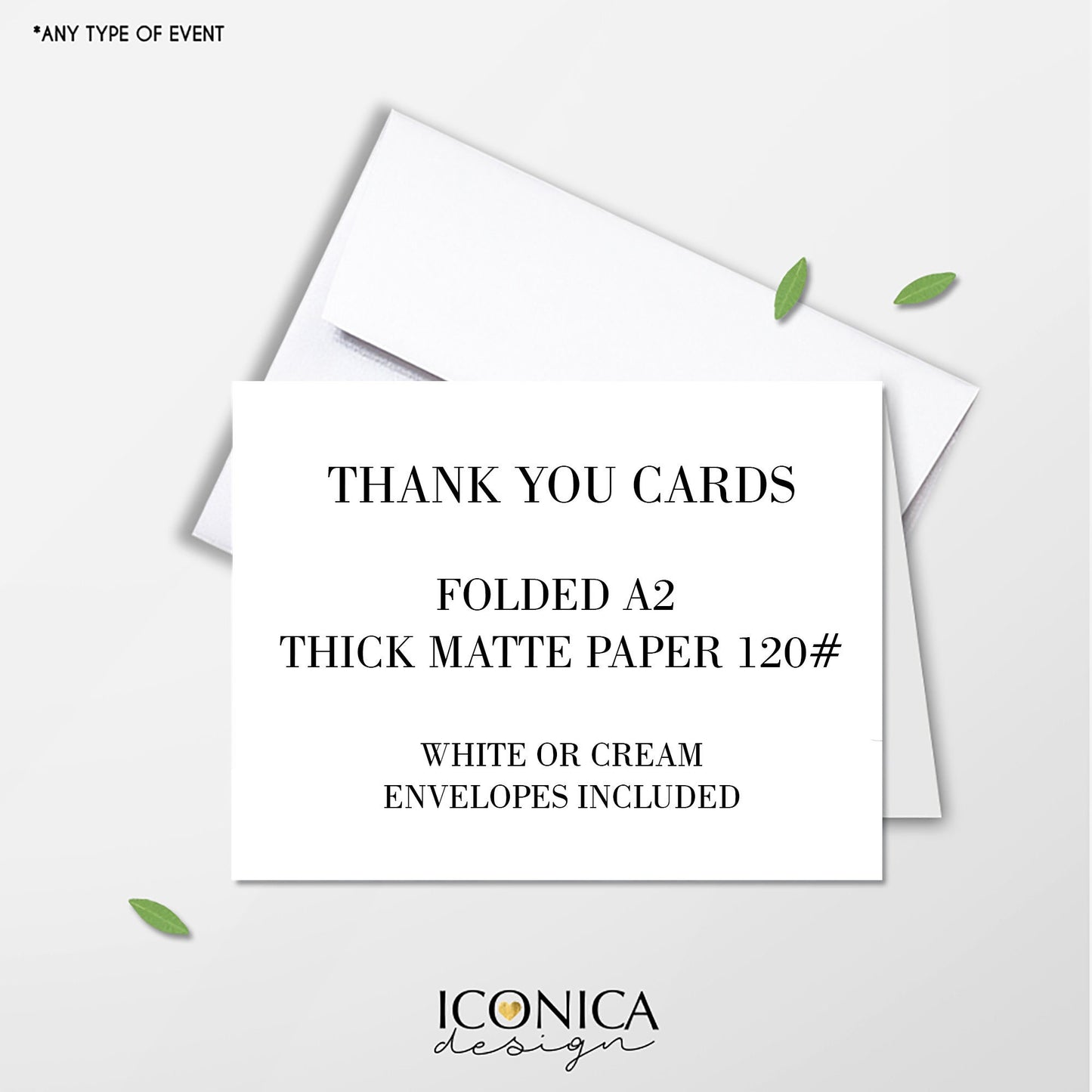 Cherry Party Thank You Cards A2 thick Printed Cards matte 16pt ,White Envelopes included