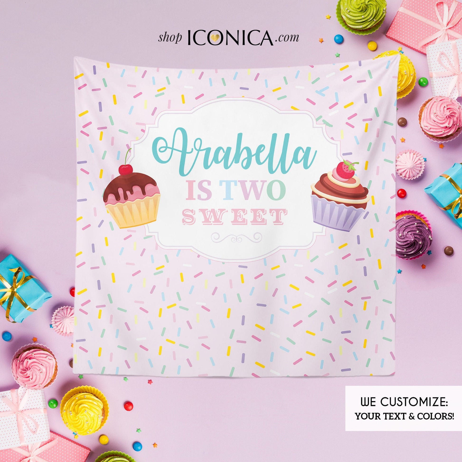 Two Sweet Birthday Backdrop | Candyland Sprinkles Party Decor