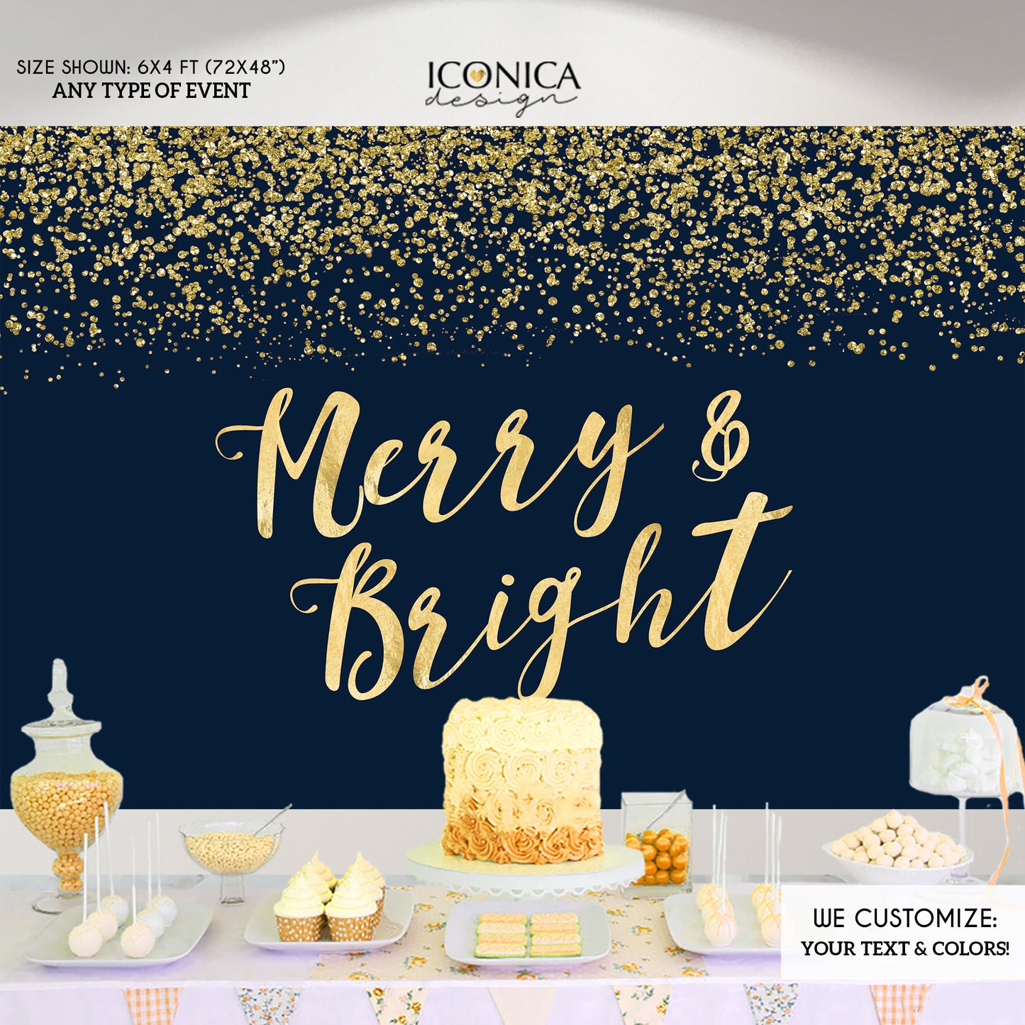 Christmas 'Merry & Bright' Backdrop, Holiday Party Photo Booth (Printed or Printable File)
