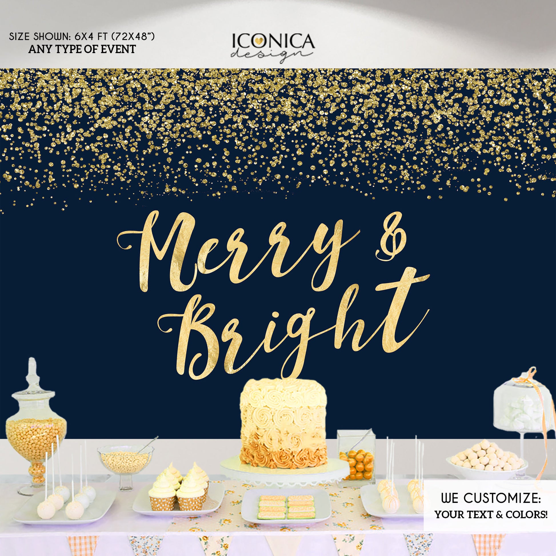 Christmas 'Merry & Bright' Backdrop, Holiday Party Photo Booth (Printed or Printable File)