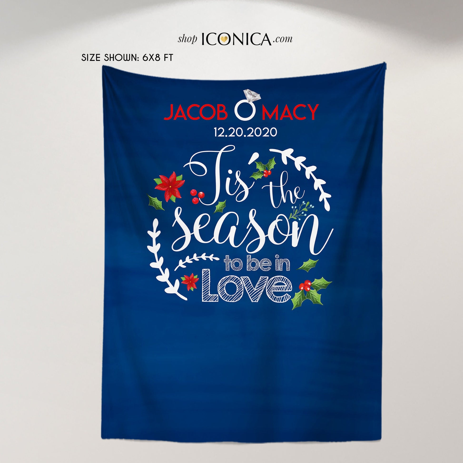 Personalized Christmas Engagement Backdrop, Holiday Party Banner
