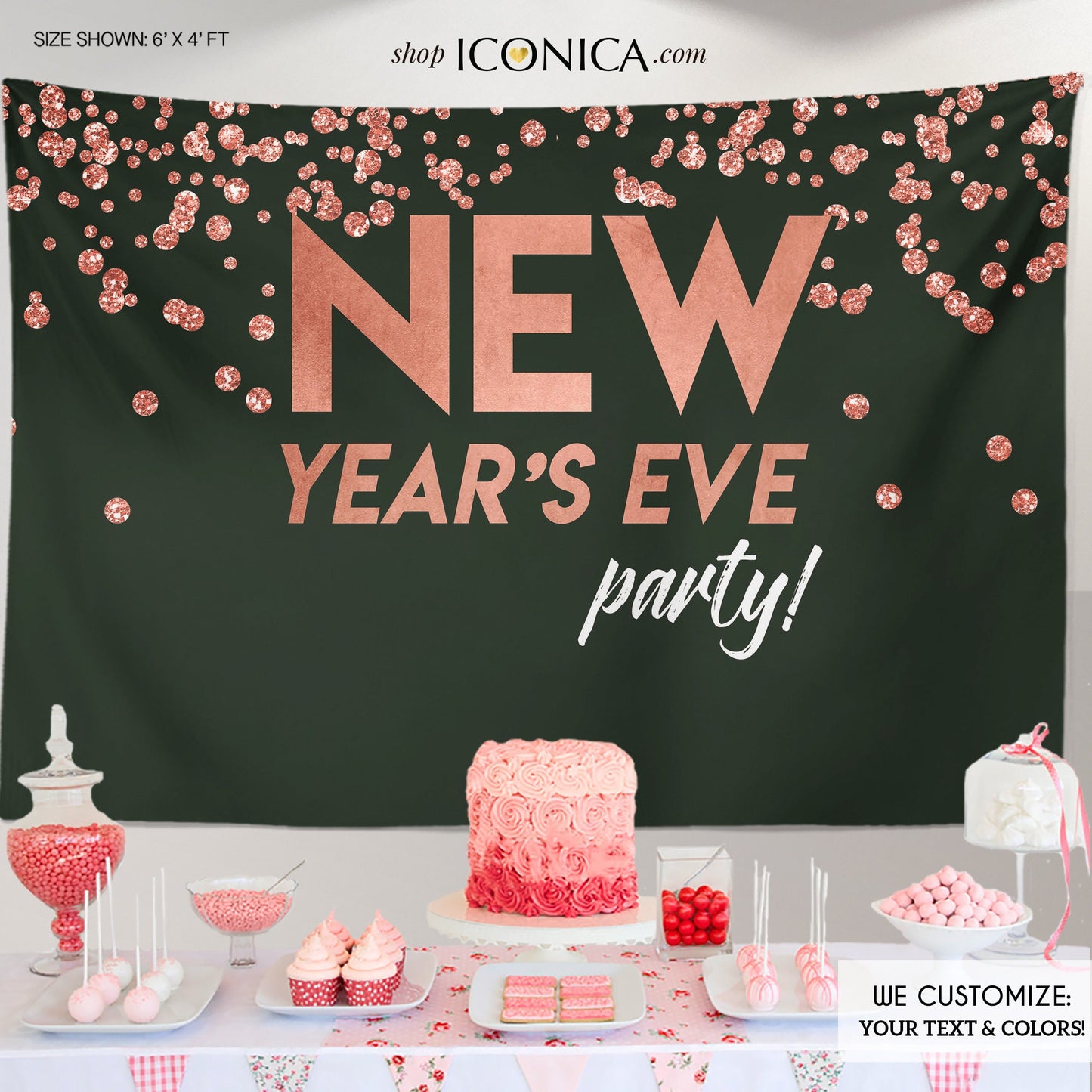 New Year's Eve Backdrop, Black & Faux Gold Party Decor
