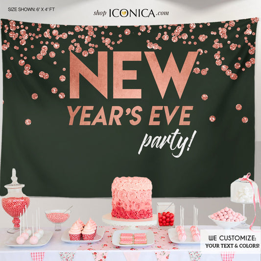 New Year's Eve Backdrop, Black & Faux Gold Party Decor