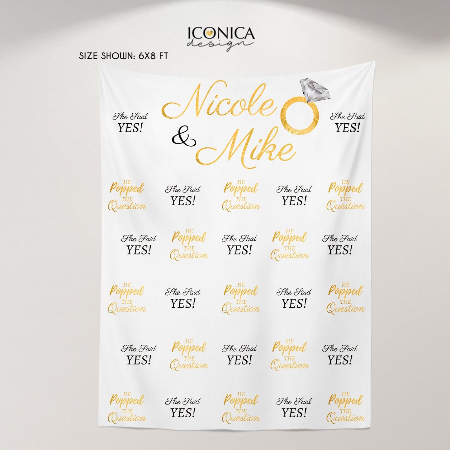 Personalized Engagement Party Photo Booth Backdrop, Custom Colors & Text (Printed or Digital File)
