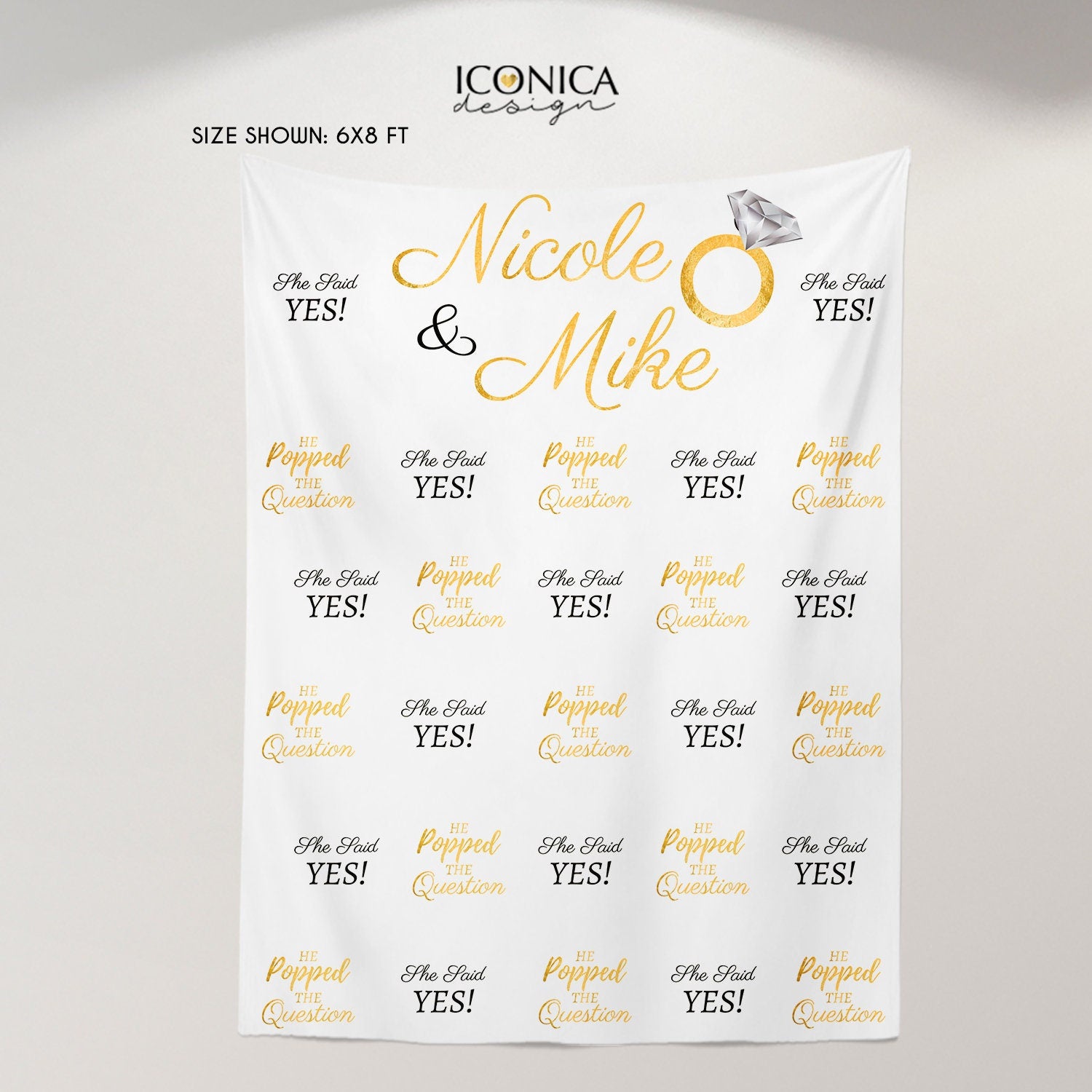 Personalized Engagement Party Photo Booth Backdrop, Custom Colors & Text (Printed or Digital File)