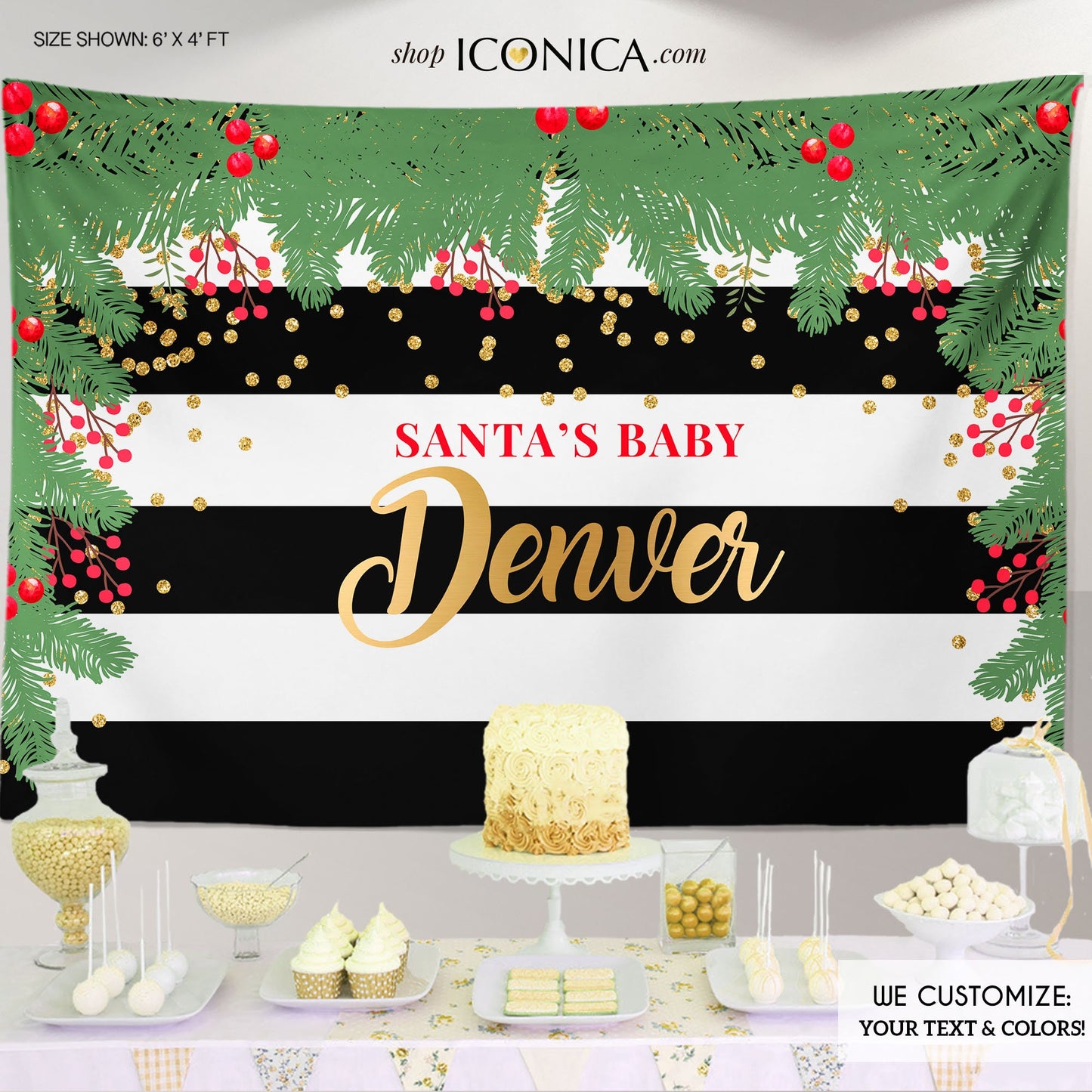 Personalized Christmas Wreath Backdrop, Holiday Party Decor