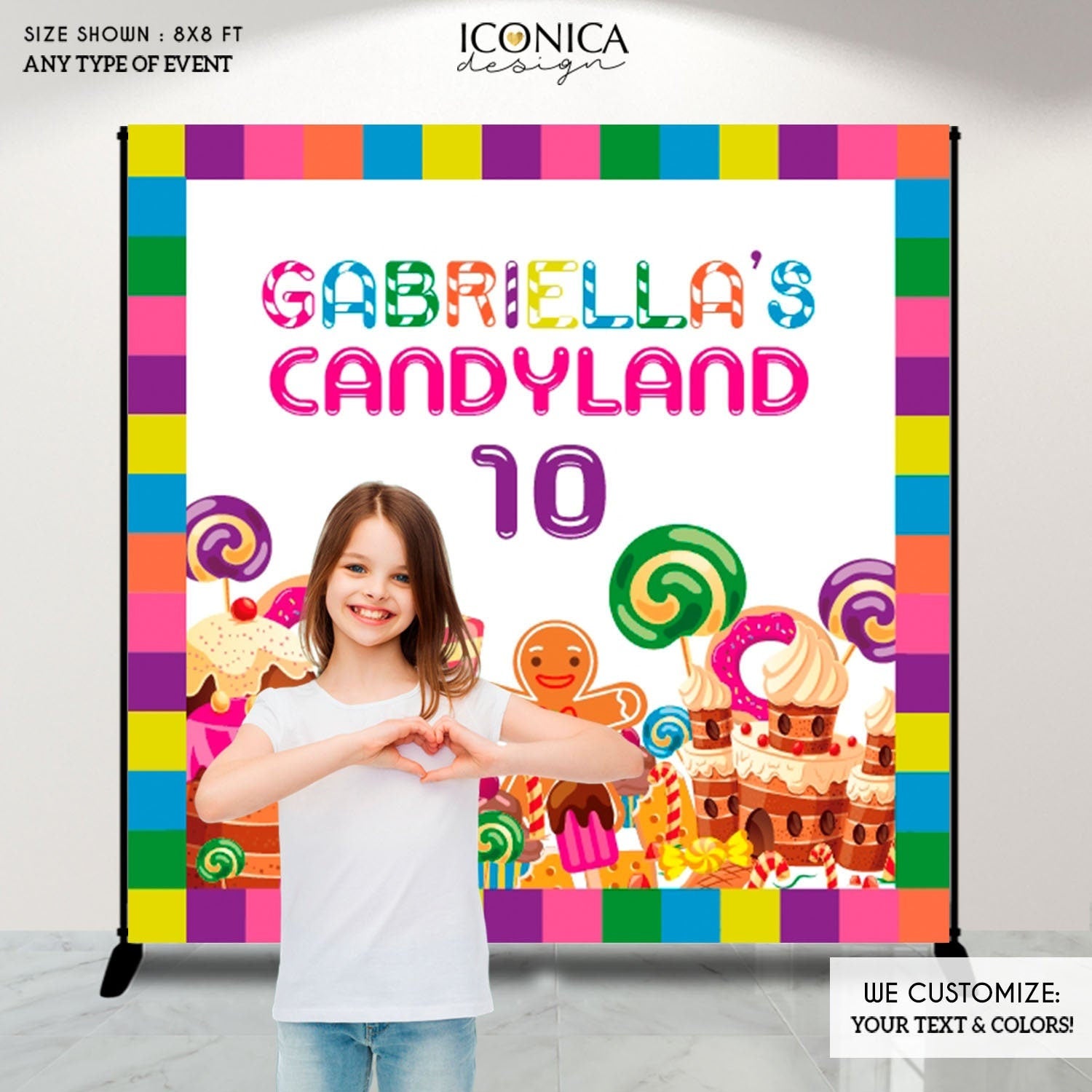 Custom Candyland Birthday Backdrop, Party Banner