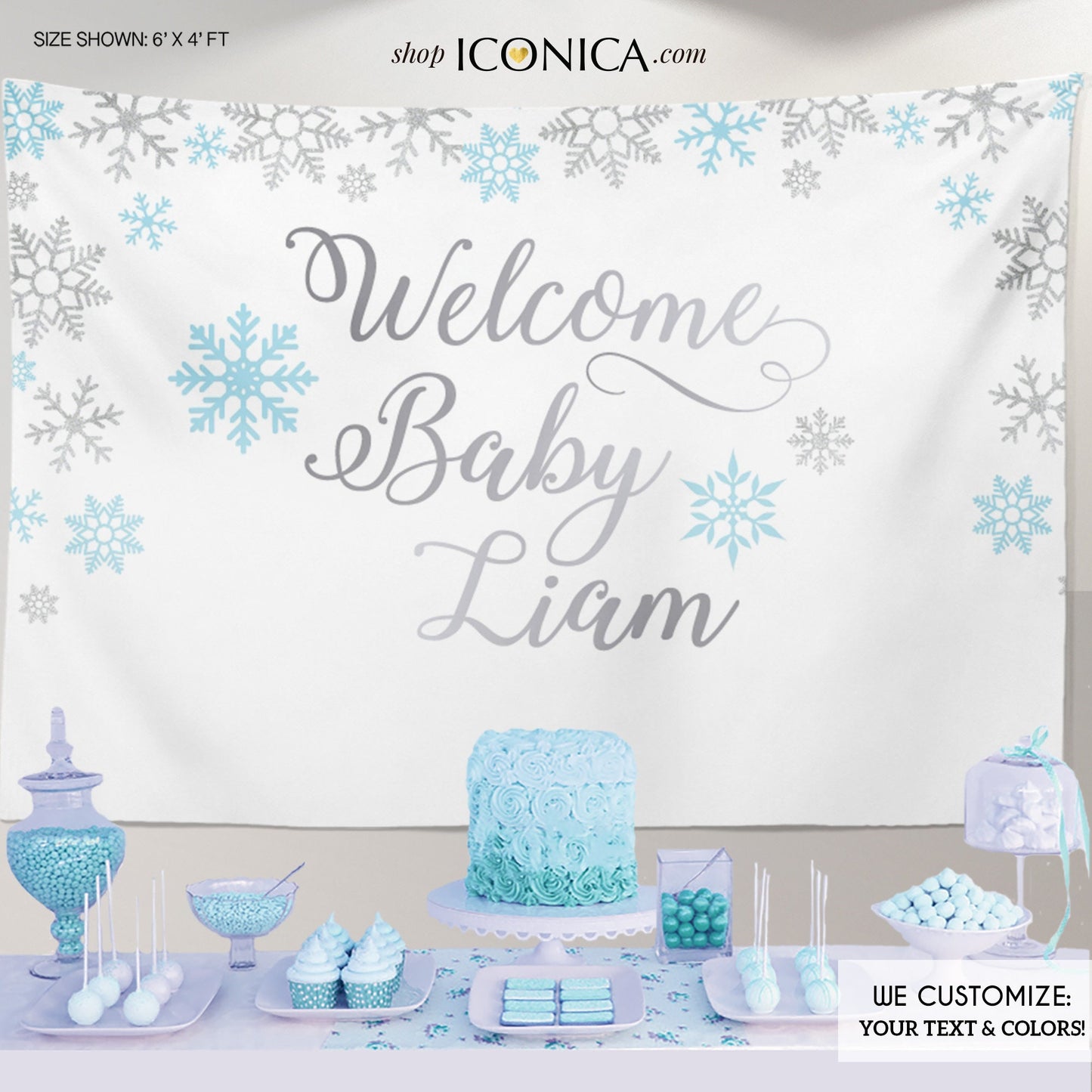 Winter Wonderland Baby Shower Backdrop, Snowflake Party Decor