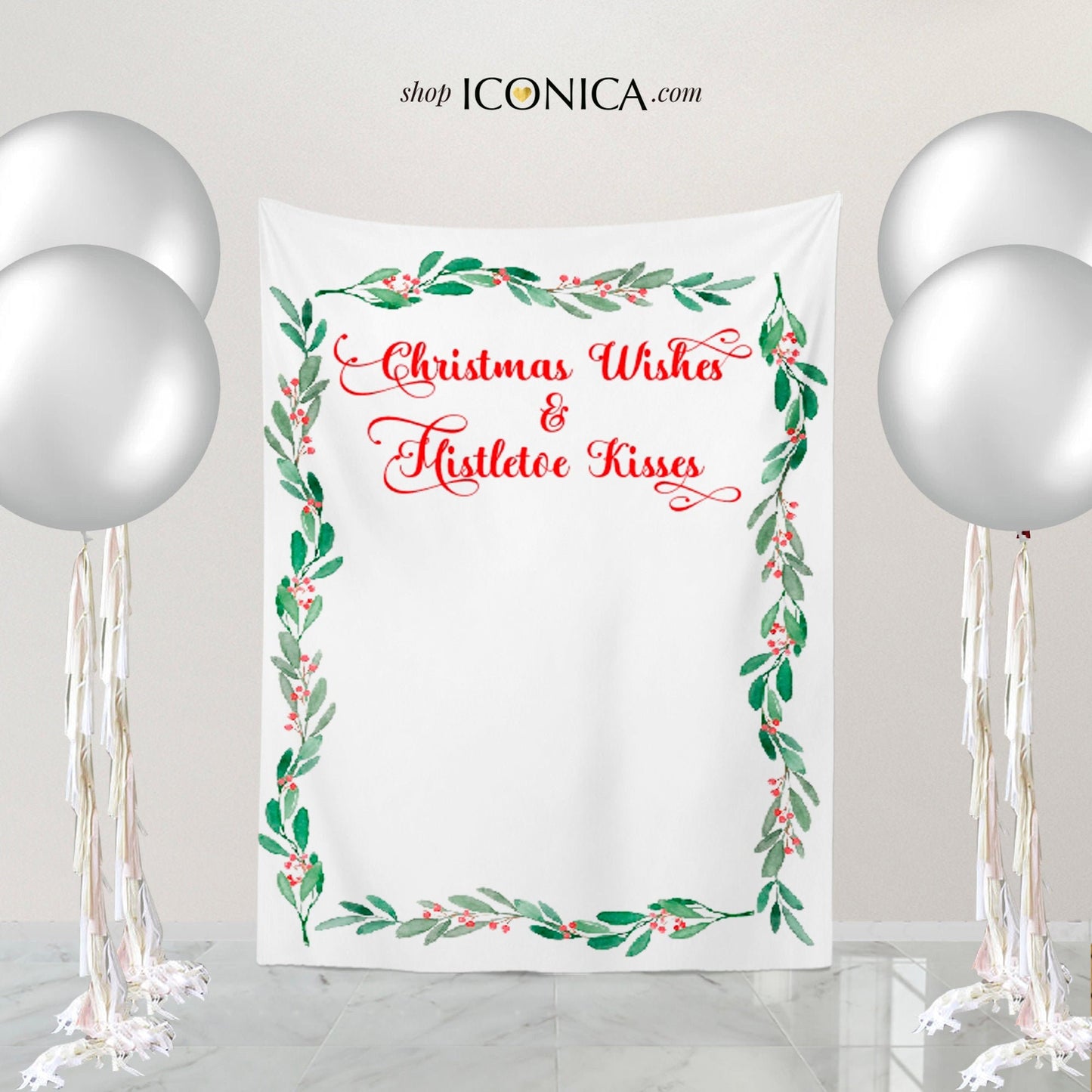 Christmas Wreath Party Backdrop, Festive Holiday Decor