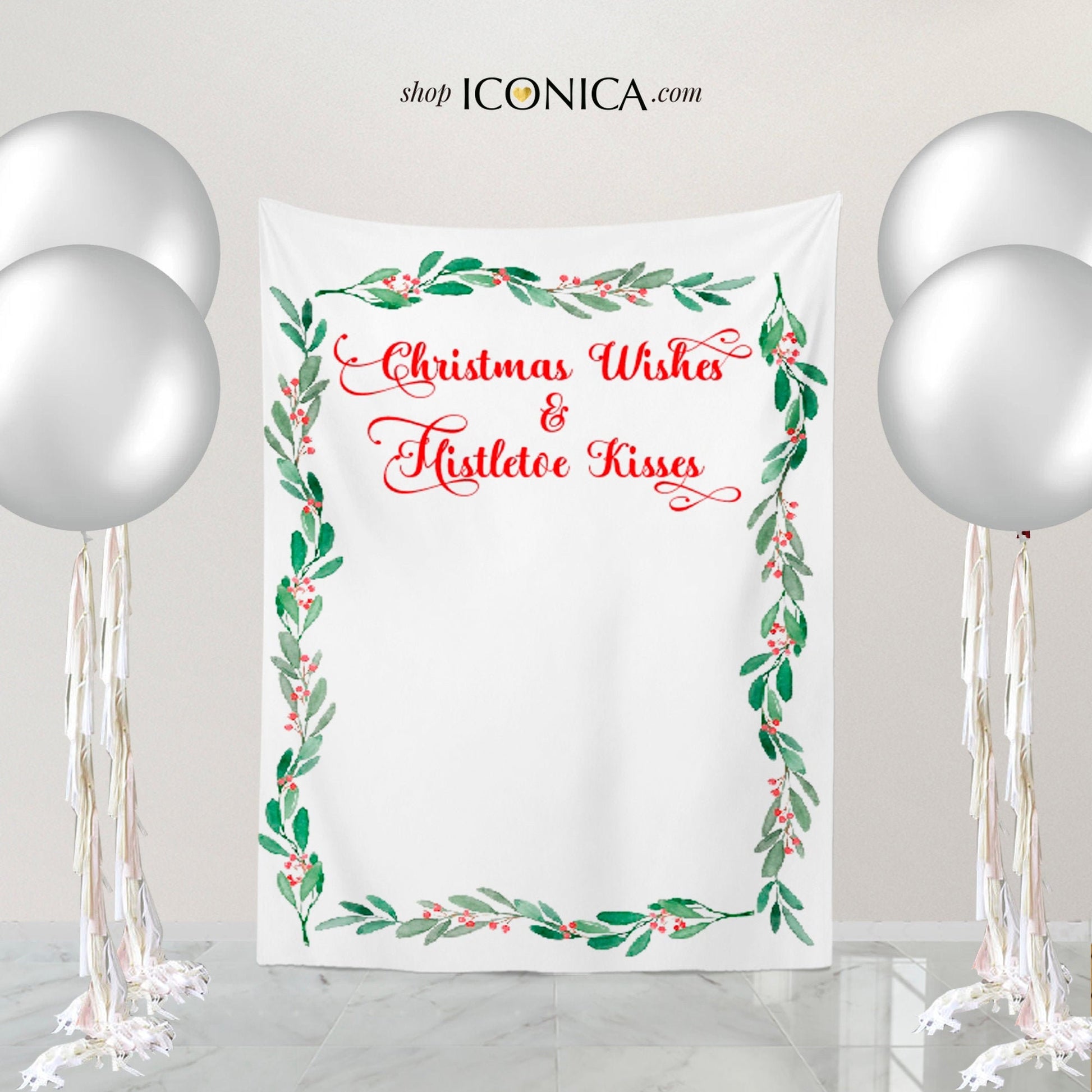 Christmas Wreath Party Backdrop, Festive Holiday Decor