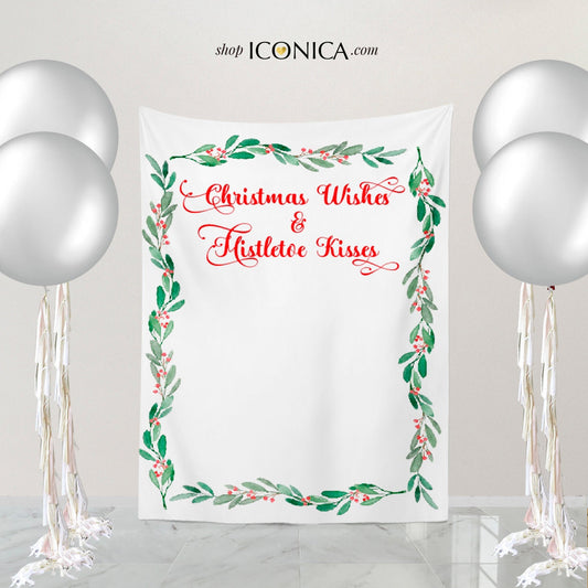 Christmas Wreath Party Backdrop, Festive Holiday Decor