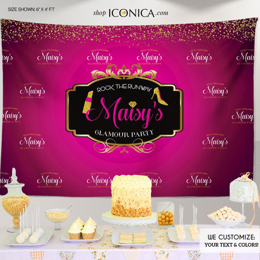 Glamour Party Backdrop – Runway Fashion, Gold Confetti (Printed or Printable File)