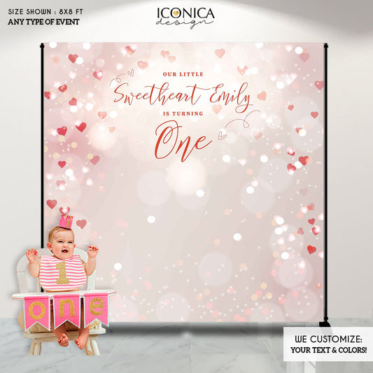 Sweetheart First Birthday Backdrop, Valentines Day Banner Hearts Bokeh Photo Prop Decorations BVL0007