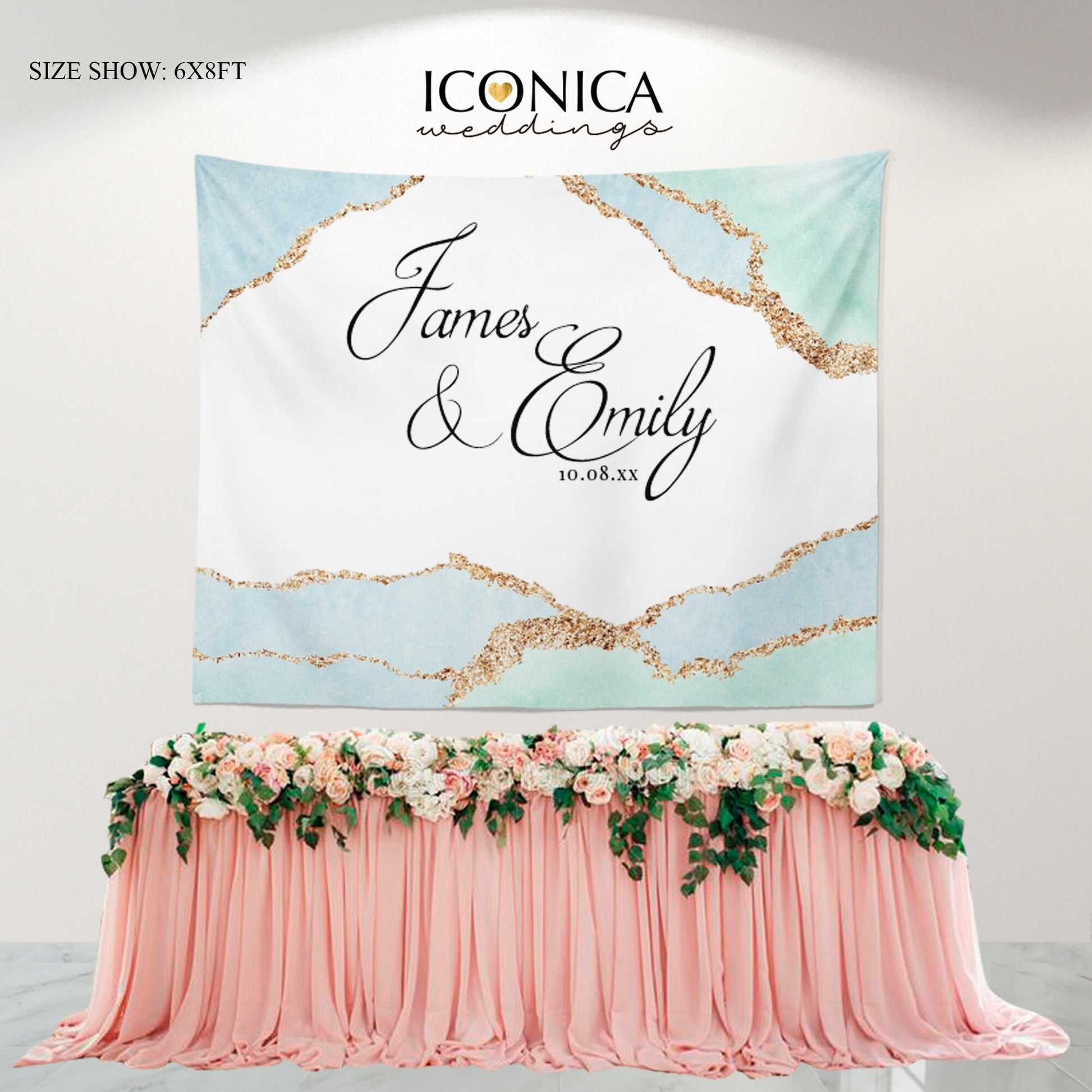 Agate Wedding Photo Backdrop, Modern Personalized Fabric, Engagement Party Decor