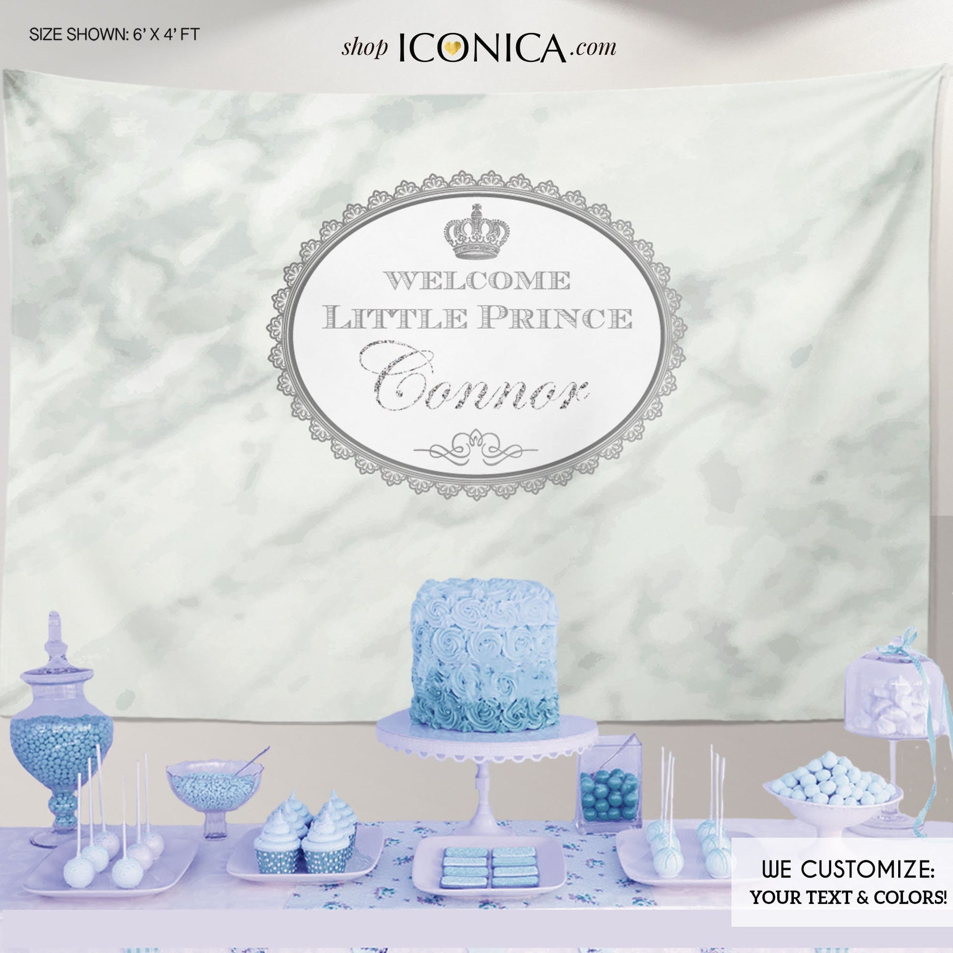Marble Little Prince Party Backdrop, Silver Glitter Banner (Printed or Printable)