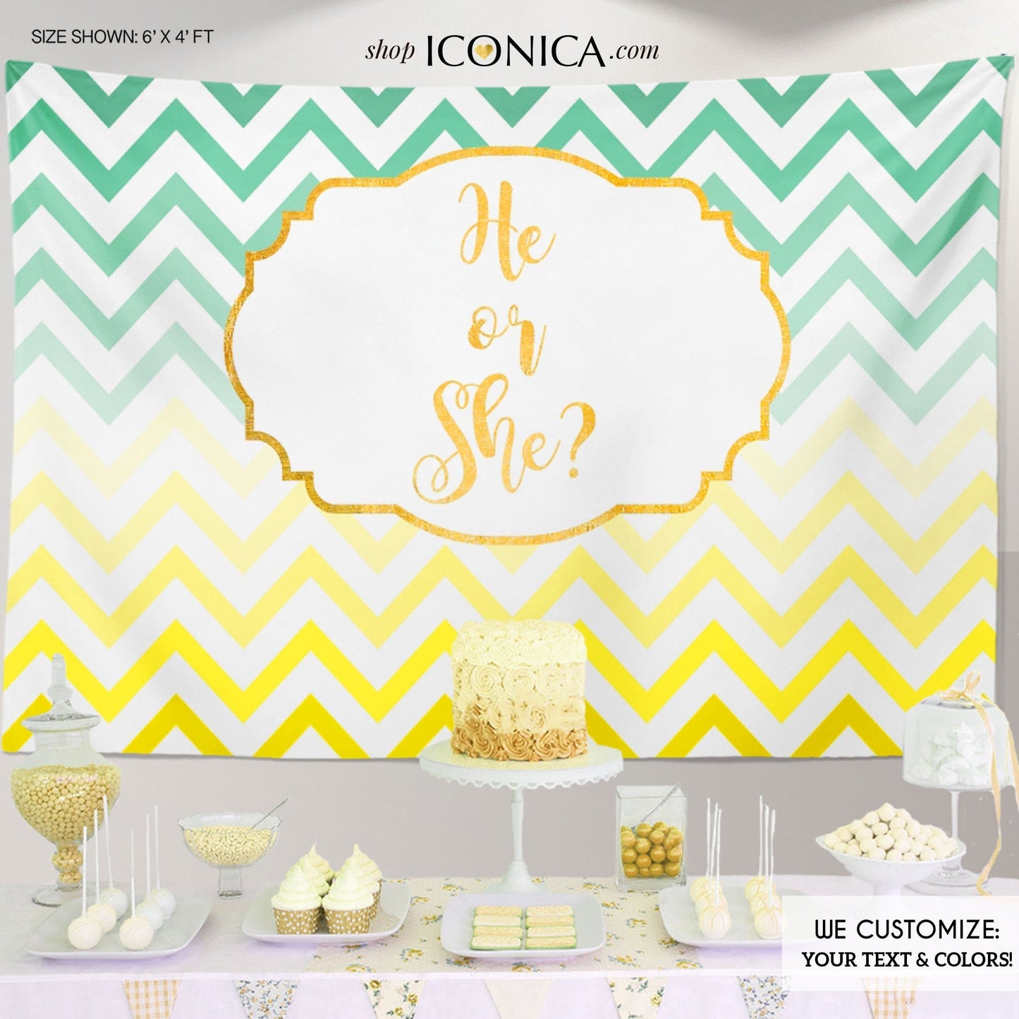 Chevron Gender Reveal Backdrop – He or She Baby Shower Banner