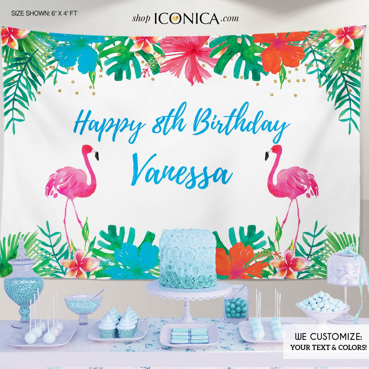 Flamingo Party Backdrop – Tropical Birthday Photo Booth (Printed or Printable)