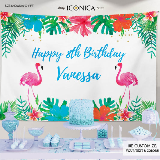 Flamingo Party Backdrop – Tropical Birthday Photo Booth (Printed or Printable)