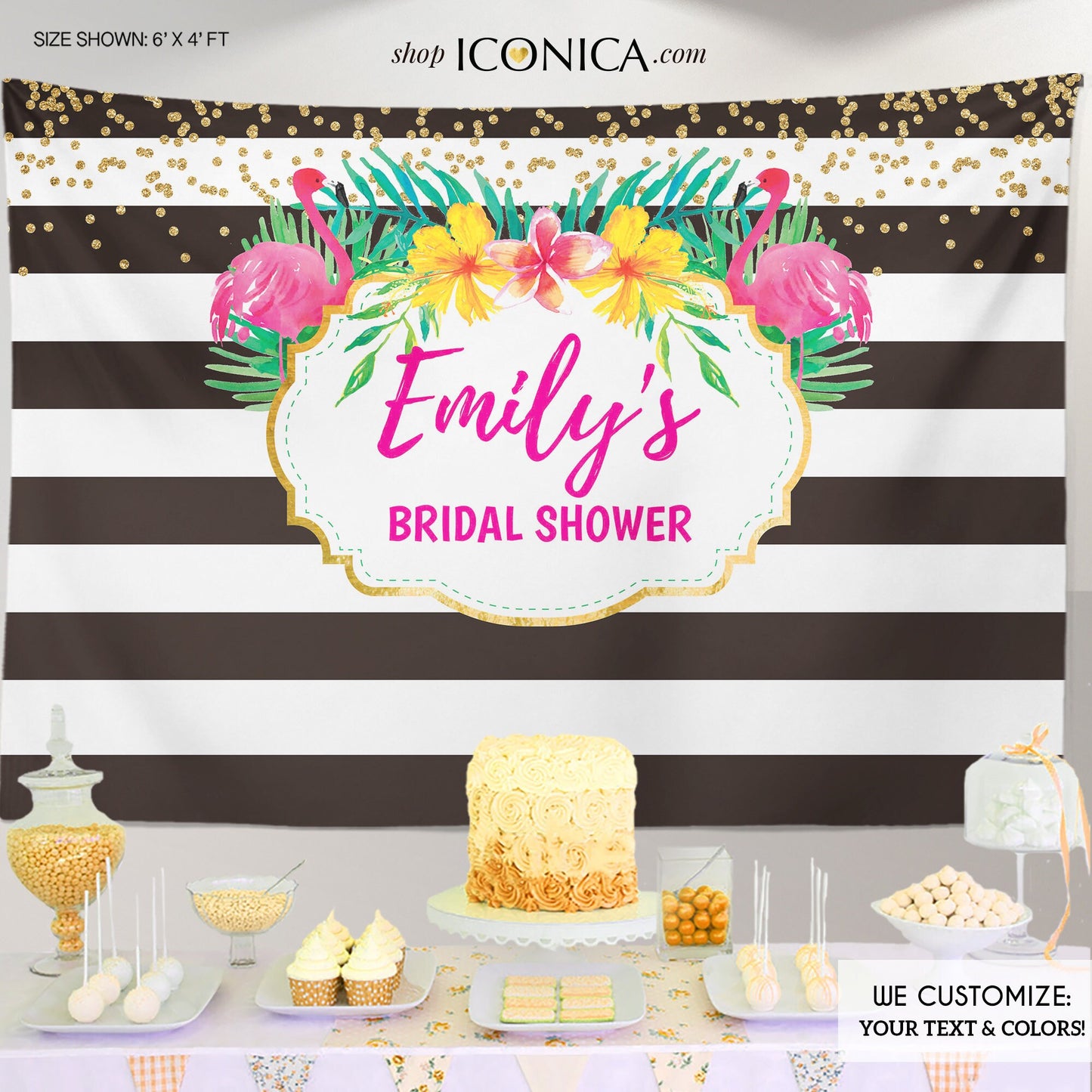 Flamingo Luau Party Backdrop – Tropical Summer Theme (Printed or Printable File)