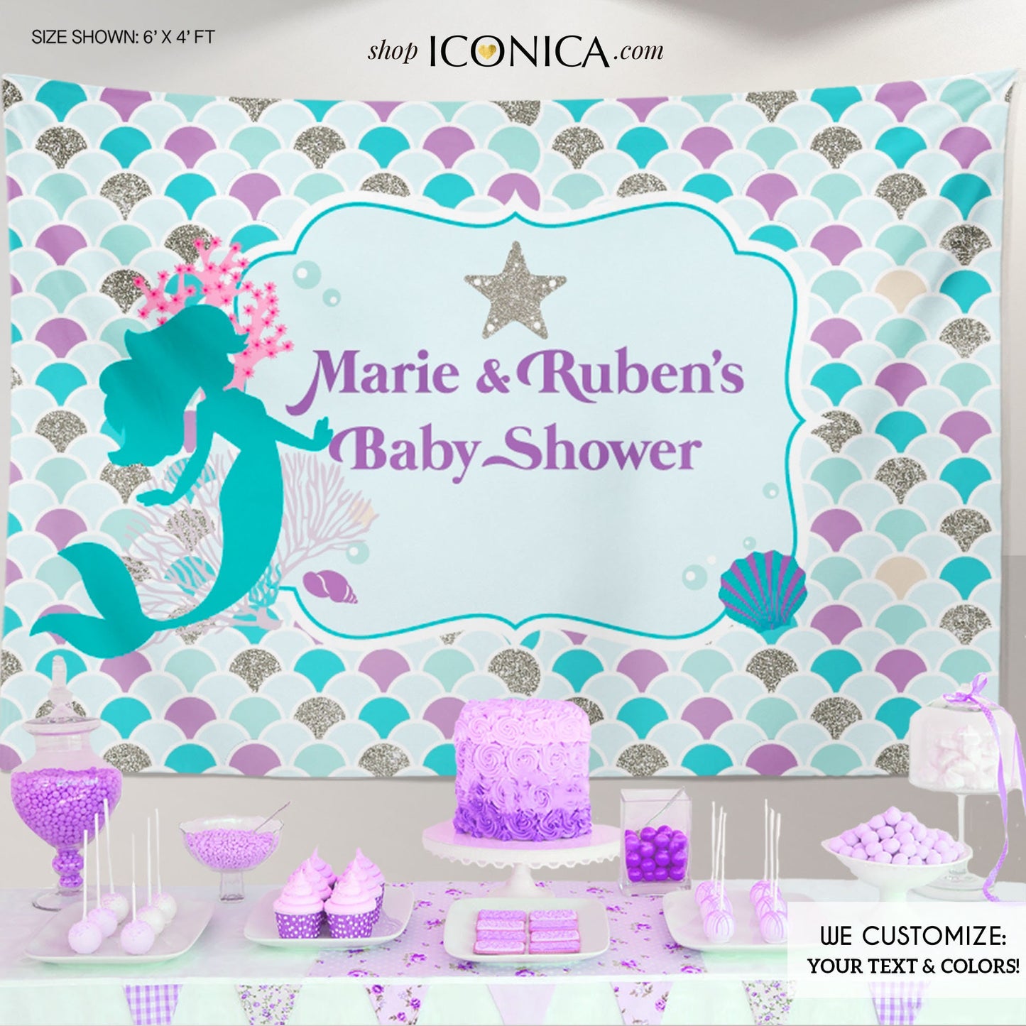 Custom Mermaid Baby Shower Backdrop, Under The Sea Party Decor (Printed or Printable)