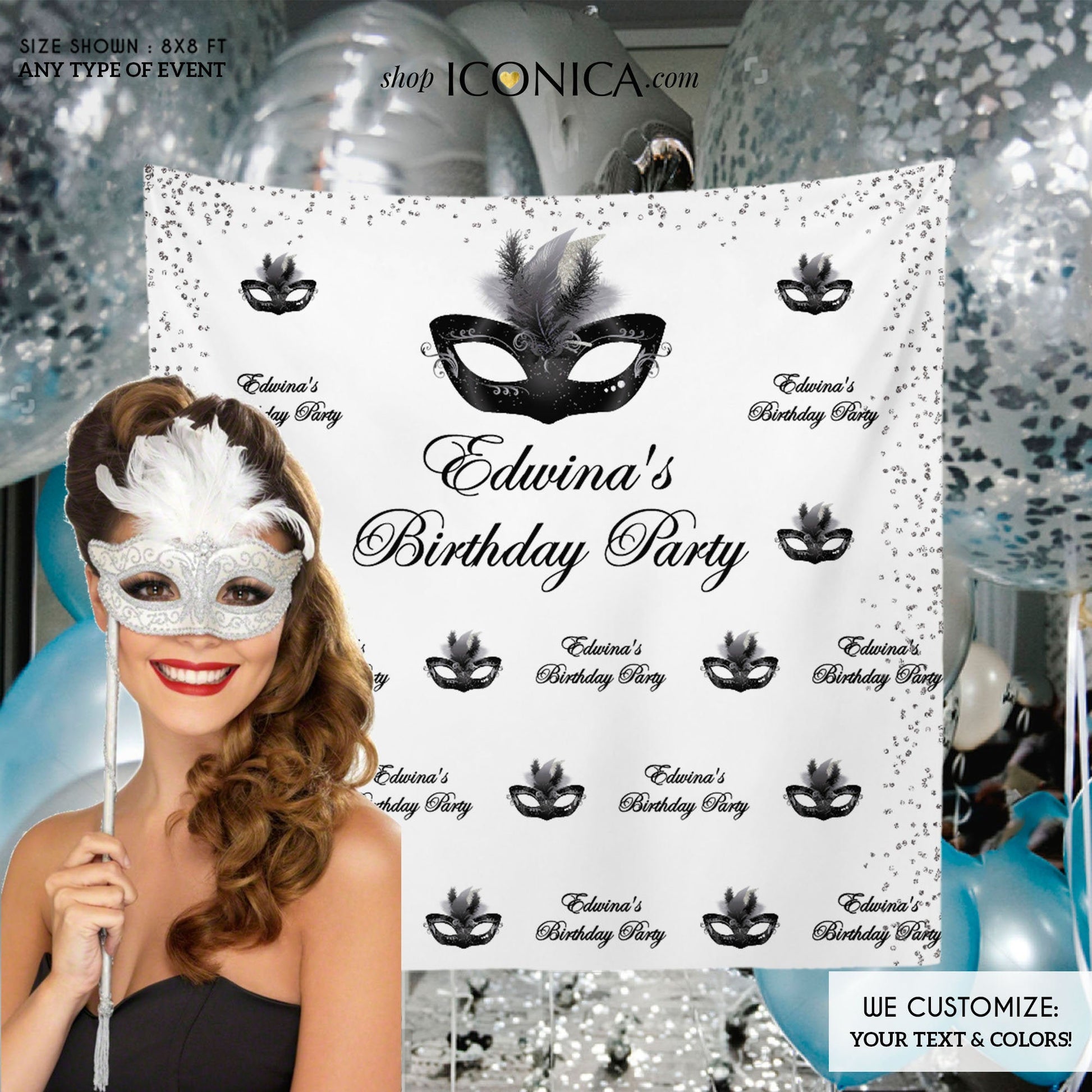 Personalized Masquerade Ball Backdrop, Any Color