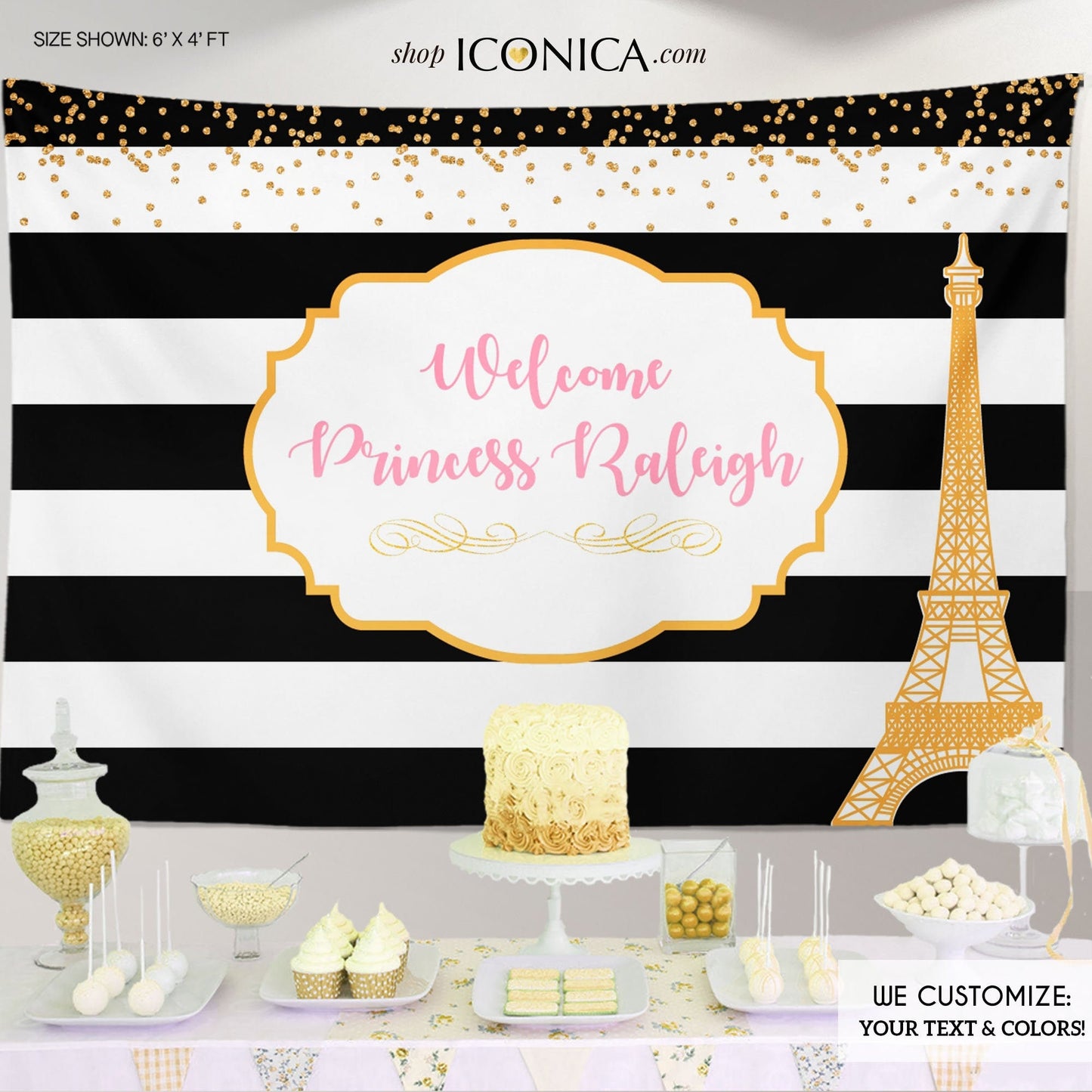 French Baby Shower Backdrop, Eiffel Tower, Custom Party Banner (Printed or Printable File)