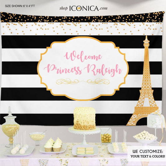 French Baby Shower Backdrop, Eiffel Tower, Custom Party Banner (Printed or Printable File)
